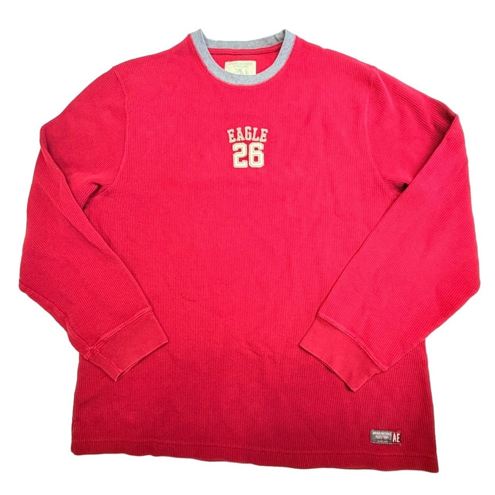 American Eagle Outfitters Eagle 26 Thermal Shirt XL Red Waffle Knit Vintage